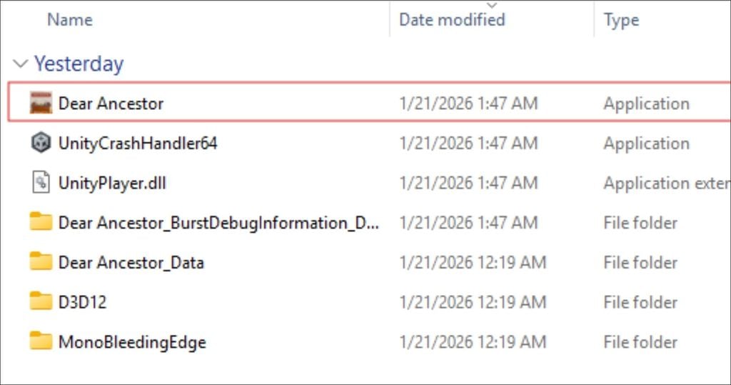 khởi chạy tệp Dear Ancestor ở định dạng Application