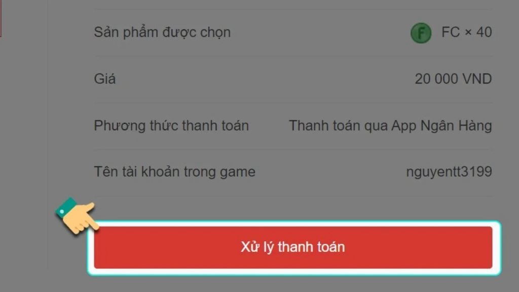 tiến hành thanh toán thẻ garena trong ví VN Pay