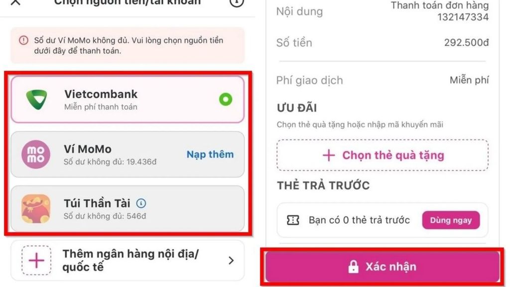 chọn thanh toán bằng momo để hoàn tất giao dịch mua thẻ garena