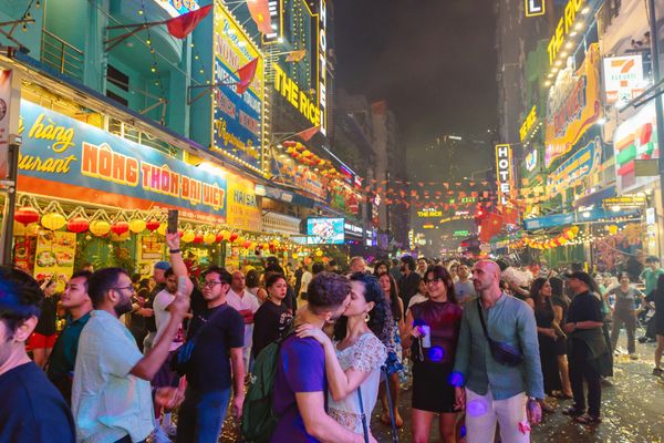 The atmosphere on Bui Vien Street is more romantic than ever.