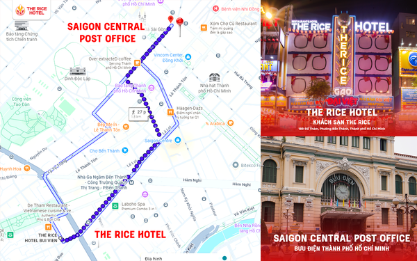 Directions for guests on how to get from The Rice Hotel to Ho Chi Minh City Post Office.