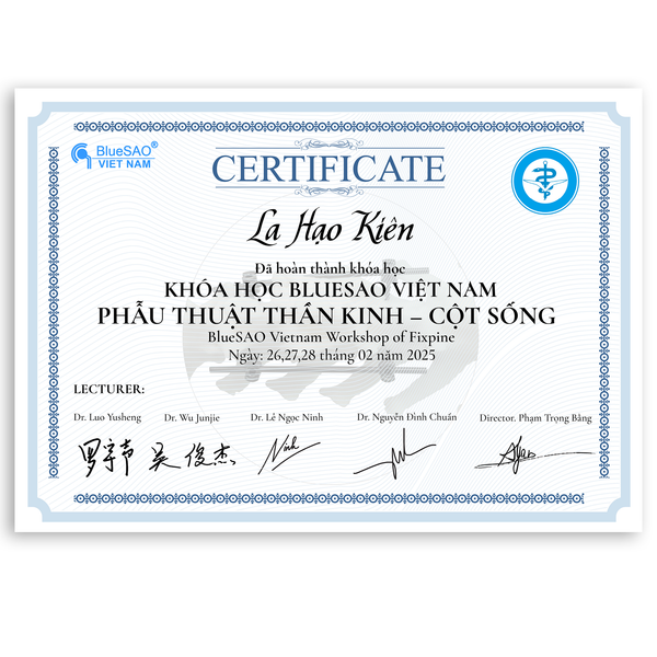 Dr. Kiên đã hoàn thành khóa học thần kinh cột sống bluesao