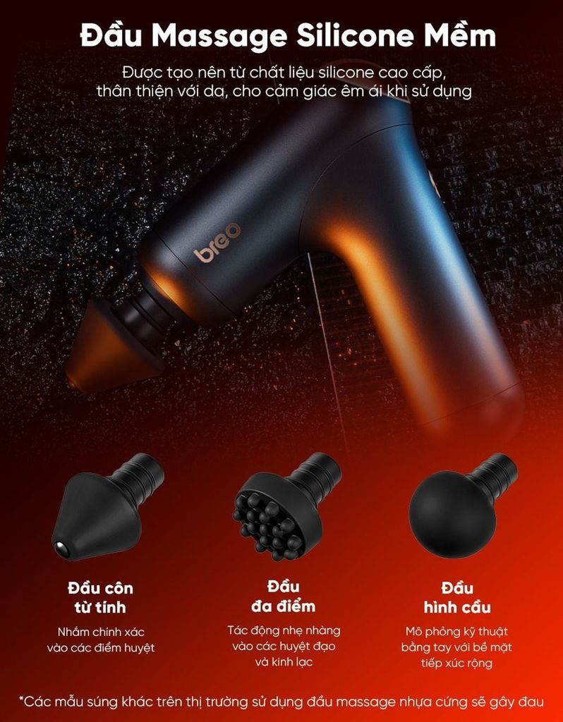 Breo Lucky 7 có 3 đầu massage silicon tiện dụng