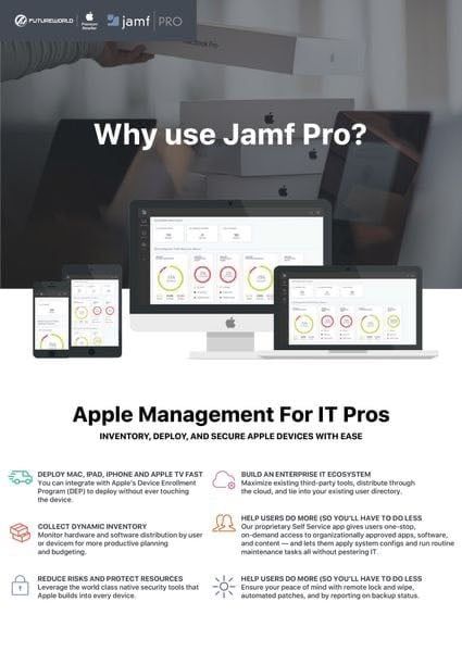 Jamf Pro web page screenshot with Apple Management heading.