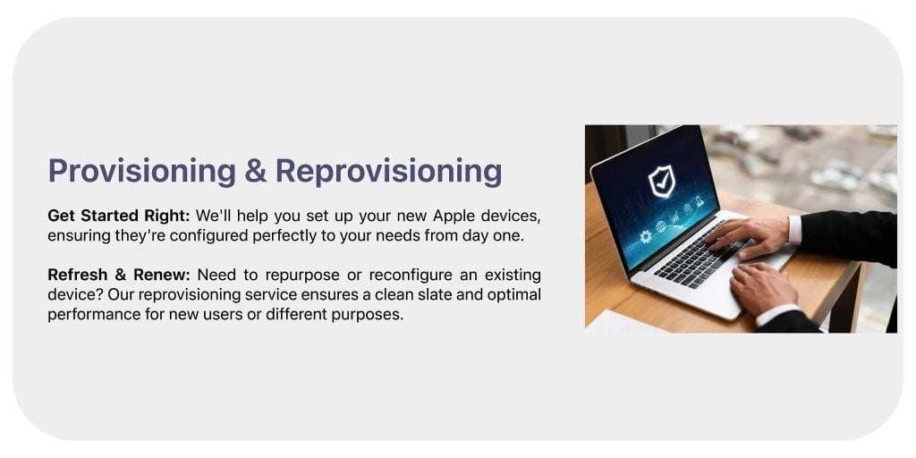 Provisioning & Reprovisioning service card with shield icon.