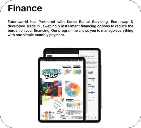 Finance card showing iPad and financial app interface.