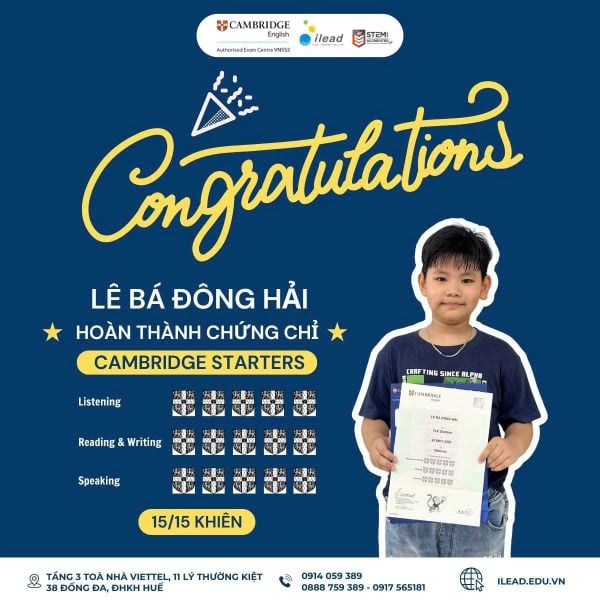 Học viên iLEAD AMA đạt điểm tuyệt đối Cambridge Starters