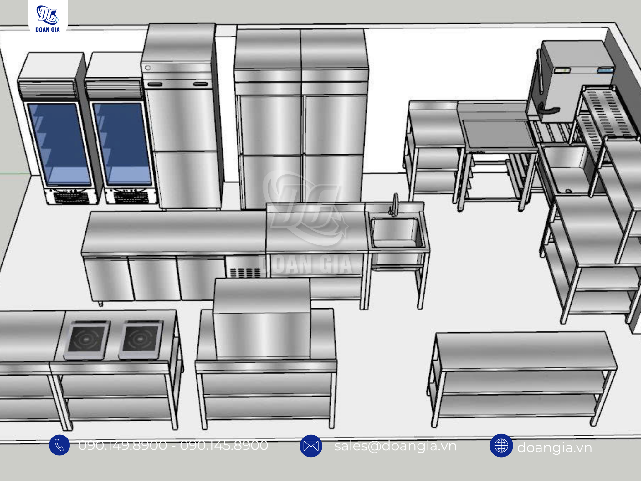 layout bếp ăn công nghiệp