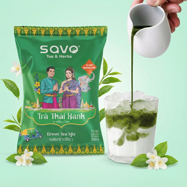 Trà Thái Xanh SAVO vị nguyên bản có vị trà đậm, linh hoạt tỷ lệ nấu hoặc ủ. Nguồn: savotea.com