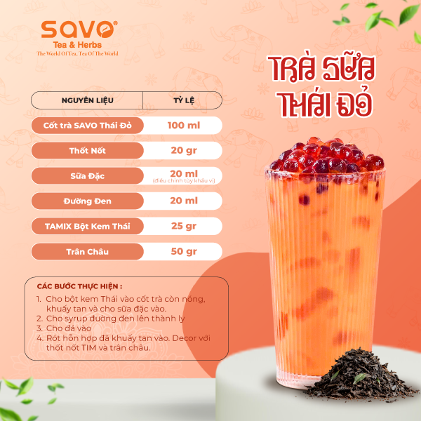 Cách làm trà sữa Thái Đỏ. Nguồn: savotea.com