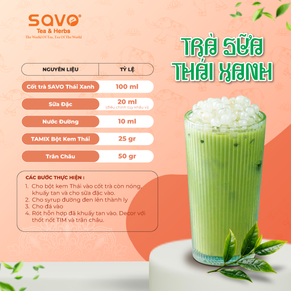 Cách làm trà sữa Thái Xanh. Nguồn: savotea.com