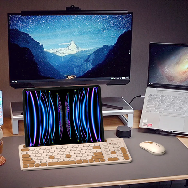 Combo micropack km-238w tích hợp giá đỡ ipad tiện lợi