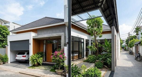 Mẫu&nbsp;nhà cấp 4 3 phòng ngủ 5x20 có giếng trời