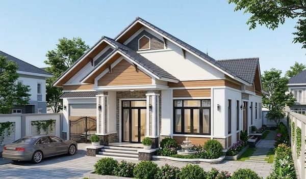 Mẫu nhà cấp 4 đẹp 5x20 thiết kế kiểu biệt thự
