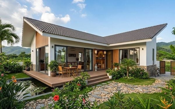 Mẫu nhà vườn cấp 4 120m2 3 phòng ngủ 1 thờ không gian mở