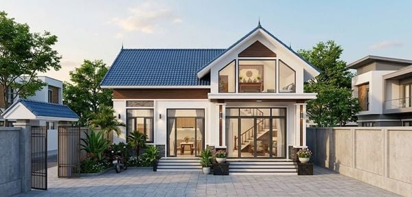 Mẫu nhà cấp 4 100m2 3 phòng ngủ 1 thờ có gác lửng