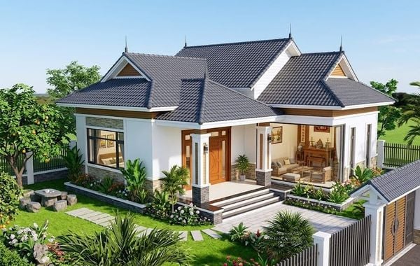 Mẫu nhà vườn cấp 4 100m2 3 phòng ngủ 1 thờ