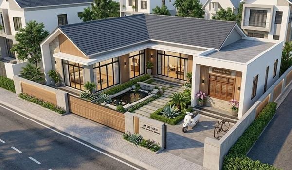 Mẫu nhà cấp 4 120m2 4 phòng ngủ 1 thờ có sân vườn