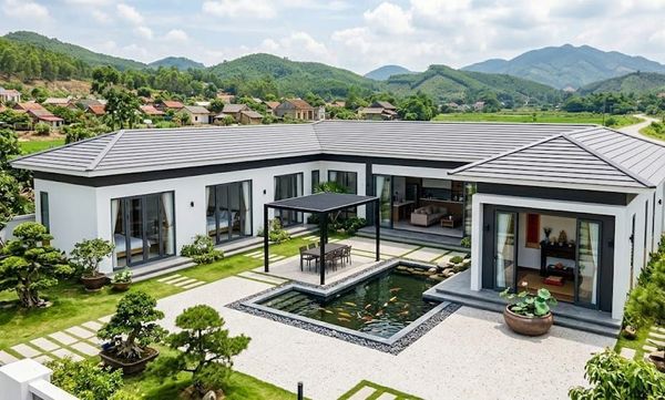 Nhà cấp 4 hình chữ L 3 phòng ngủ 1 phòng thờ