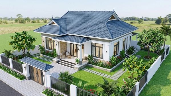 Mẫu nhà cấp 4 100m2 3 phòng ngủ có sân vườn