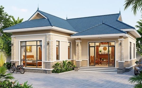 Mẫu nhà cấp 4 100m2 3 phòng ngủ 1 thờ chữ L