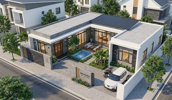 Mẫu nhà cấp 4 120m2 4 phòng ngủ 1 thờ hình chữ L