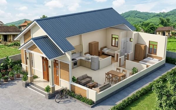 Thiết kế nhà cấp 4 3 phòng ngủ 300 triệu mái tôn