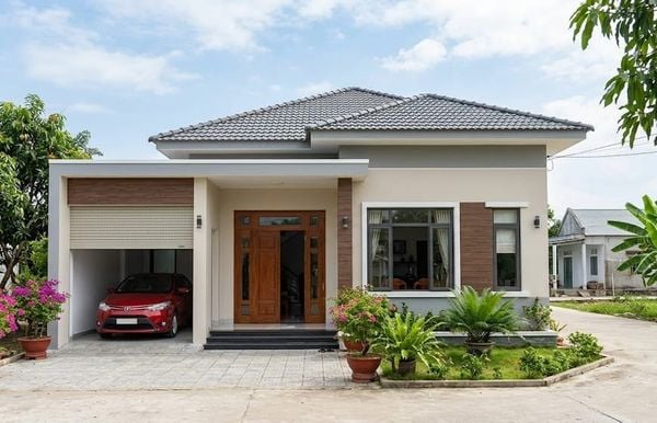 Mẫu nhà cấp 4 8x12 3 phòng ngủ có gara ô tô