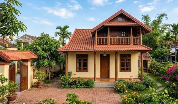 Mẫu nhà gác lửng 3 phòng ngủ mái ngói