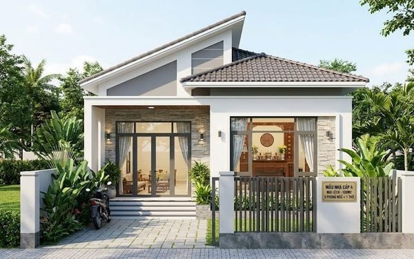 Mẫu nhà cấp 4 100m2 3 phòng ngủ 1 thờ mái lệch