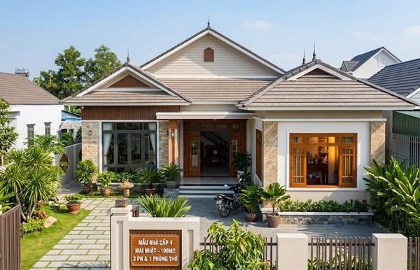 Mẫu nhà cấp 4 100m2 3 phòng ngủ 1 thờ mái Nhật