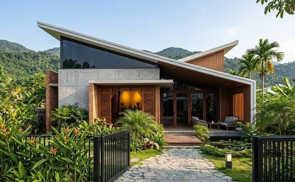 Mẫu nhà cấp 4 120m2 3 phòng ngủ 1 thờ mái lệch