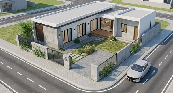 Mẫu nhà cấp 4 120m2 4 phòng ngủ 1 thờ phong cách tối giản