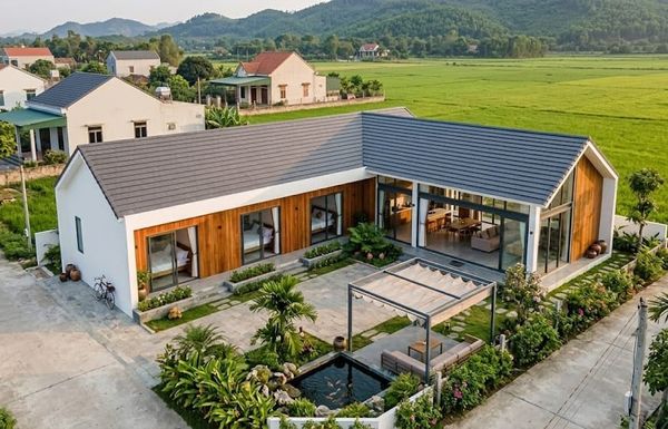 Mẫu&nbsp;nhà cấp 4 3 phòng ngủ chữ L&nbsp;ở nông thôn