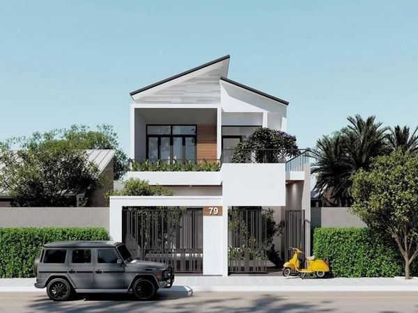 Mẫu nhà 2 tầng 4 phòng ngủ dưới 1 tỷ mái lệch