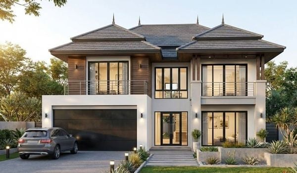 Mẫu nhà mái Thái 2 tầng 4 phòng ngủ có gara