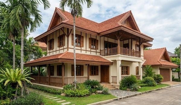 Chi phí xây mẫu nhà mái Thái 4 phòng ngủ