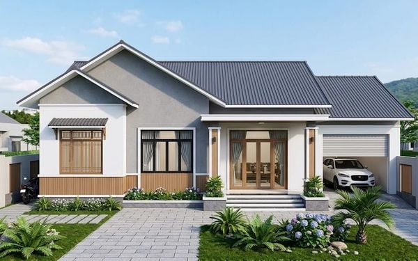 Mẫu nhà cấp 4 120m2 3 phòng ngủ 1 thờ tích hợp gara ô tô