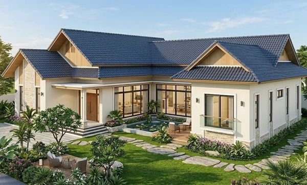 Mẫu nhà cấp 4 hình chữ L 3 phòng ngủ mái Thái