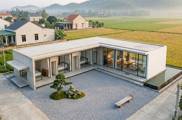 Nhà cấp 4 chữ L&nbsp;3 phòng ngủ phong cách tối giản