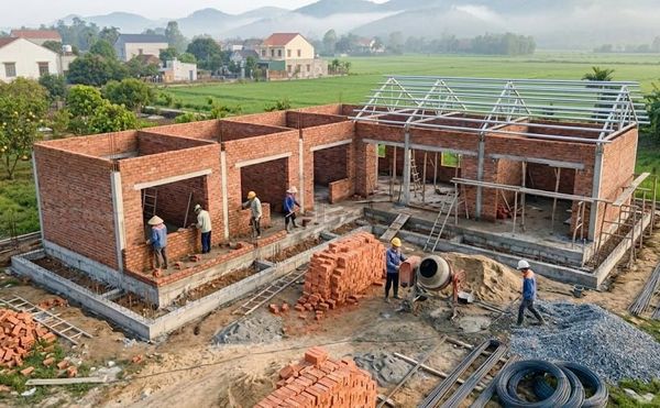 Thi công nhà cấp 4 hình chữ L 3 phòng ngủ