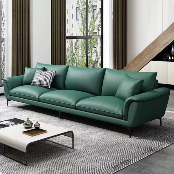 Sofa chữ I được làm từ vải nỉ xanh