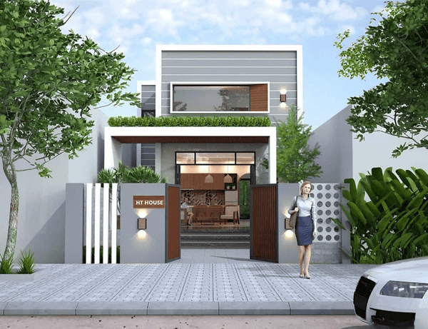 Mẫu nhà 1 trệt 1 lửng có mái bằng
