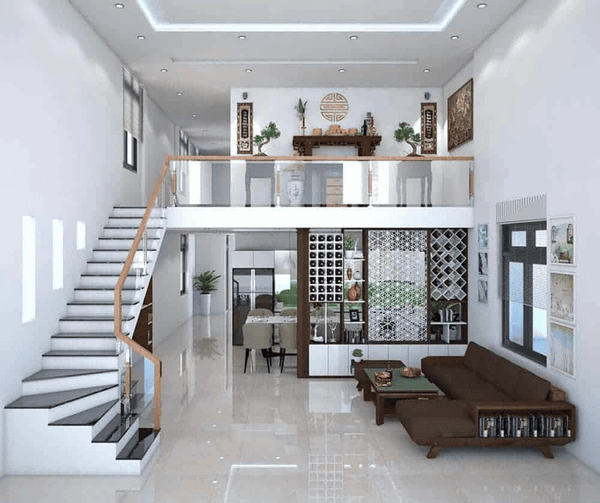 Mẫu nhà 1 trệt 1 lửng có phòng thờ