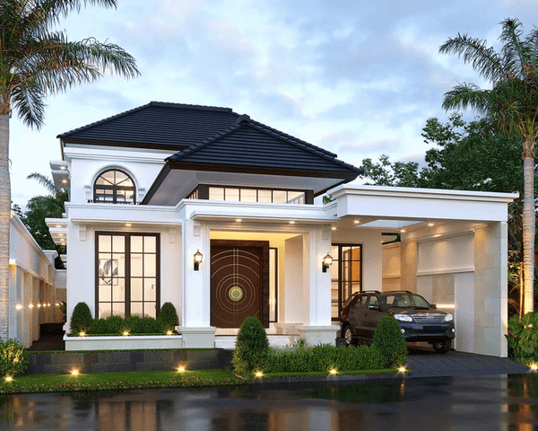 Mẫu nhà 1 trệt 1 lửng phong cách tân cổ điển