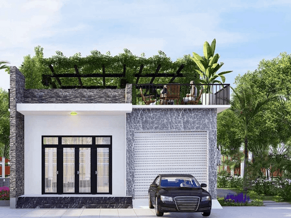 Mẫu nhà 1 trệt 1 lửng đẹp với 1 sân thượng