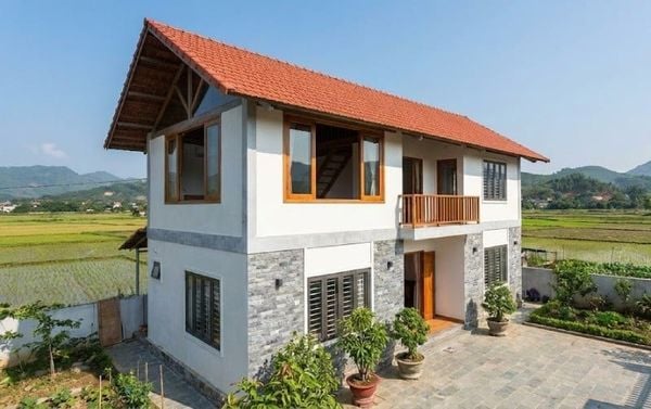 Mẫu nhà 2 tầng nông thôn 400 triệu có gác lửng