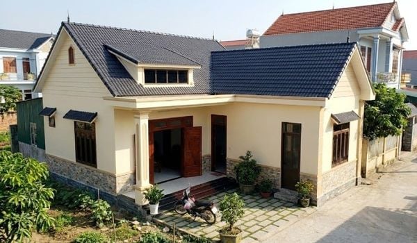 Mẫu nhà cấp 4 có gác lửng 5x16 mái chữ L