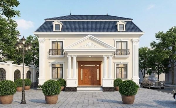Mẫu nhà cấp 4 có gác lửng 5x16 tân cổ điển