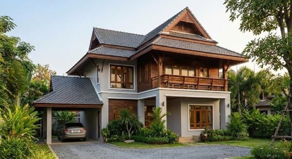 Mẫu nhà mái Thái 2 tầng 4 phòng ngủ hiện đại